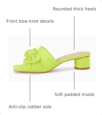 Image of Coutgo Womens Bow Slides Sandals Wide Width Slip On Chunky Low Heels Square Open toe Elagant Summer Shoes