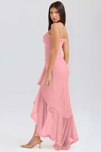 Image of meilun Elegant Mesh Wedding Guest Dress Flowy Ruffle Bodycon Maxi Dress Fishtail Long Formal Dress