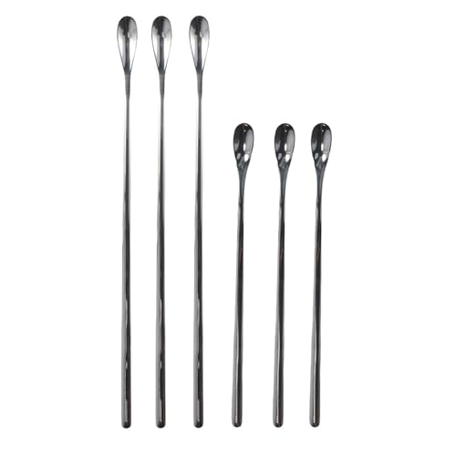 hobbyme Set of 6 Long Stainless Steel Cocktail Stirrers with Thick-handle for Stirring Cocktail Drink Swizzle Stick Beverage Coffee, Stirring Spoon- Tiny Salt Condiment Spoon,7.6in&10.3in