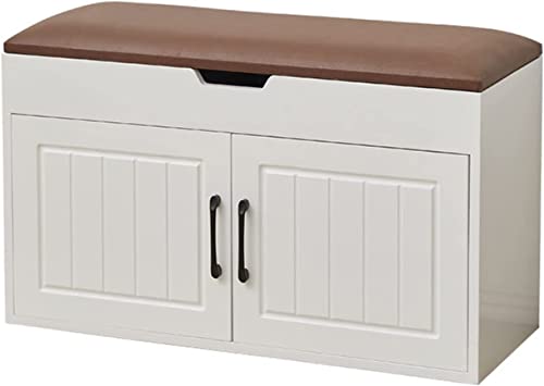 Taburete para zapatos de madera maciza con almacenamiento moderno en color marrón 2
