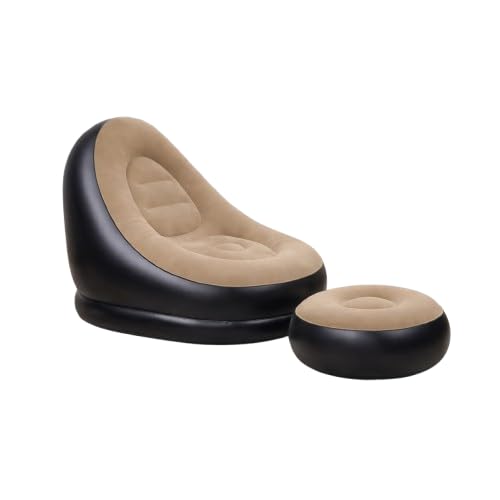 2 in 1 Lounge Bed Set Portable Recliner with Air Pump Inflatable Leisure Sofa Chair and Footstool Outdoor Indoor Office Home Travel Folding Lounger Flocking Lazy Couch-image-10