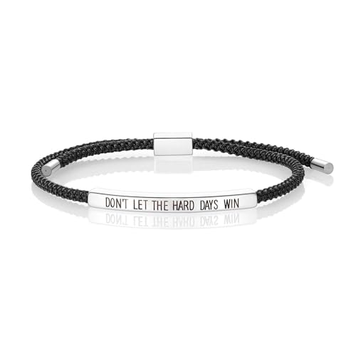 KHKINDPRO Dont Let The Hard Days Win Bracelet for Women Men Handmade Braided Adjustable Wrap Stainless Steel To My Daughter/Best Friend Inspirational Gifts Ladies Jewelry (Black silver)
