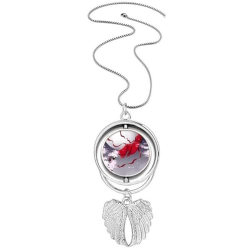 Collier ailes d'ange avec médaillon lune rouge aquarelle cadeau idéal