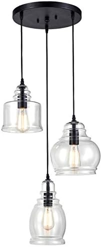 CLAXY Ecopower Vintage Kitchen Linear Island Glass Chandelier Pendant Lighting Fixture-3 Lights
