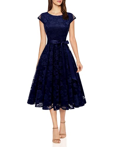 BeryLove Summer Dresses for Women 2023 Prom Wedding Guest Dresses Floral Lace for Women Graduation Dresses for Teens Cocktail Bridesmaid Formal Sexy Backless Evening Party Dress 7016 Navy M