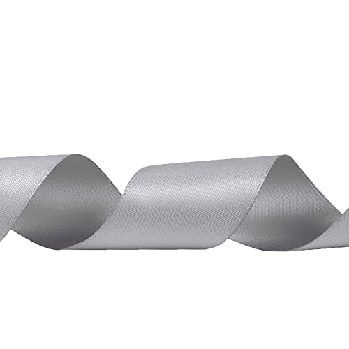 Image of Solid Color Double Faced Silver /Grey Satin Ribbon 7 /8 inch X 25 Yards, Ribbons Perfect for Crafts, Wedding Decor, Bow Making, Sewing, Gift Package Wrapping and More