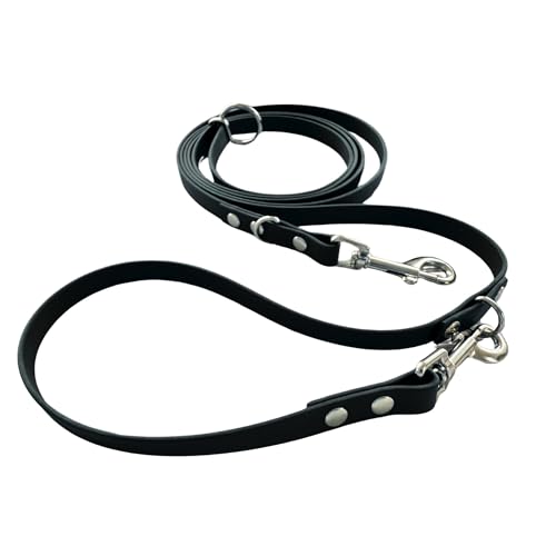 ZAVVIT – Hundeleine BioThane 3 m verstellbar, stufenlos, 16 mm breit, schwarz | Robust, wasserfest, für 1 oder 2 Hunde