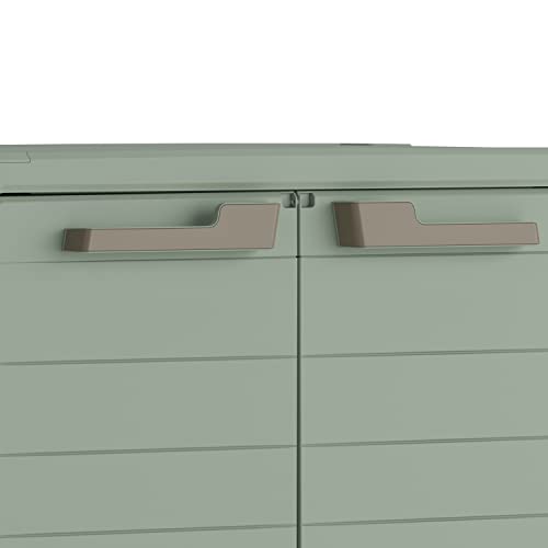 Keter Planet Outdoor Kunststoffschrank, niedrig, jadegrün, 80 x 44 x 100 cm, inkl. 2 höhenverstellbaren Böden mit je 30kg Tragkraft, für drinnen und draußen geeignet, UV- und wasserbeständig (IPX3)