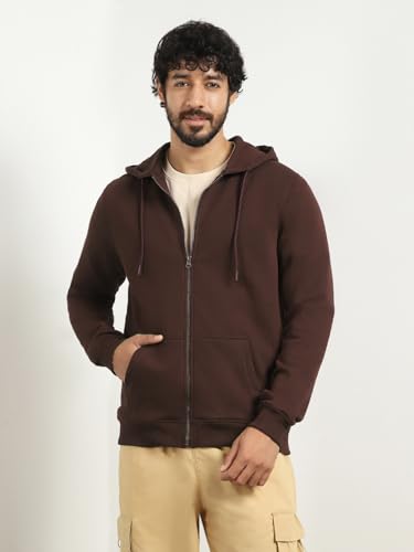 Image of Nobero Classic Zipper Hoodie for Men | Zip Up Hoodies for Men | Regular Fit | Full Zip Closure | Drawstring Hood | Zipped Hooded Sweatshirt | Cotton Rich Zipper Fleece Hoodie