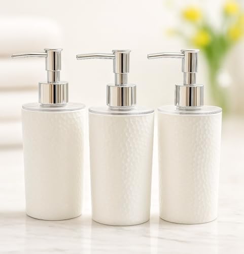 Image of Emoh Roced Refillable Liquid Soap Dispenser – Unbreakable Plastic Pump Bottle for Handwash, Sanitizer, Lotion, or Shampoo | Reusable Bathroom & Kitchen Dispenser (250ml) (White, Pack of 3)