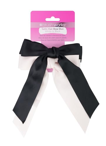 Brushworks Satin Hair Bow Duo – Black & White Brushworks Satin Hair Bow Duo – Black & White