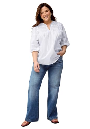 ellos Plus Size Keyhole Neck Blouse with Crochet Trim