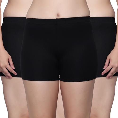 Aimly Women Cotton Stretchable Cycling Gym Yoga Above Knee Shorts Black 2XL Pack of 3