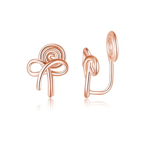 Image of Reffeer Solid 925 Sterling Silver Bow Clip On Earrings Ribbon for Women Bowknot Cuff Earrings Non Pierced Wrap Earrings