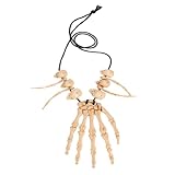 Hosfairy 1Pcs Halloween Skull Pendant Necklace Halloween Skull Skeleton Hand Bone Necklace Pendant Necklace Head Hand Bone Necklace for Dress Up Party Cosplay Décor