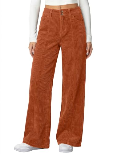 Sidefeel Womens Corduroy Pants Casual High Waisted Wide Leg, Orange, M