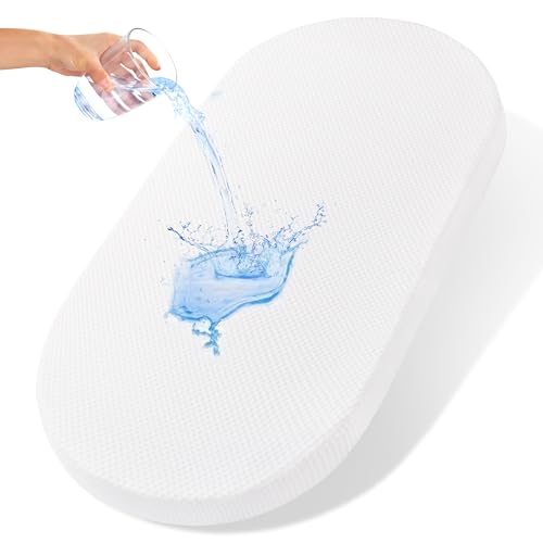 Image of Bassinet Mattress 33x20 Oval, Baby Waterproof Replacement Pad, Firm Support Foam Insert with Bamboo Viscose Cover