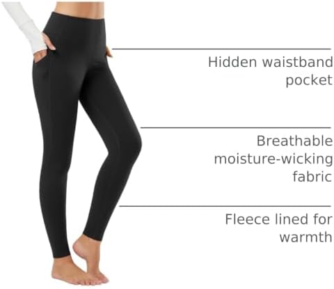 baleaf Women's Fleece Lined Leggings, High Waisted Black M - 3