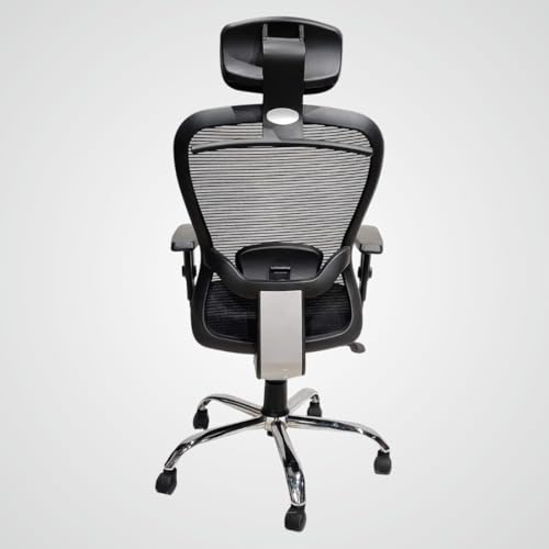 Image of Ergonomic Office Chair with Headrest, Mesh Back, Adjustable Arms, Chrome Base, Black