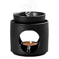 Duftlampe aus Keramik mit Teelichthalter,Aromalampe,Öl- und Wachsdiffusor,Stövchen für ätherische Öle,Abnehmbare Schale(Schwarz)