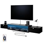 Qupui 70.8'' Wall-Mounted Floating TV Stand with LED Lighting, Modern Wooden Media Console Shelf Featuring Built-in USB Ports and Electrical Outlets. Under-TV Storage for Living Room, Bedroom