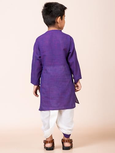 Image of Kids Ethnic Wear - Embroidered Handloom Cotton Kurta & Elastic Waist Dhoti Set for Boys | Traditional Dress for Baby & Toddler