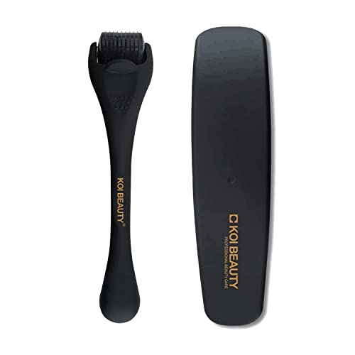 KOI BEAUTY Bartroller Bartwuchs, Derma Roller 0,5mm Für Haarwachstum & Gesicht Für Mann Frau, Mattschwarz Microneedling Roller Für Haar Kopfhaut Körper, Bart Roller mit 540 Titan Nadeln zu Hause