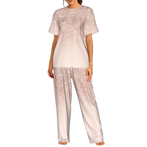 Pyjama léger manches courtes femme anti-transpiration motif or rose