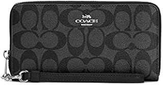 Coach Women's Long Zip Around Wallet In Signature Canvas (Black Smoke - Black)