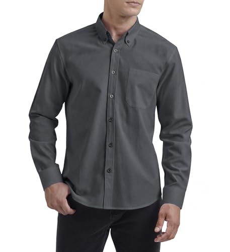 HISDERN Camicia da Uomo a Maniche Lunghe Grigio...