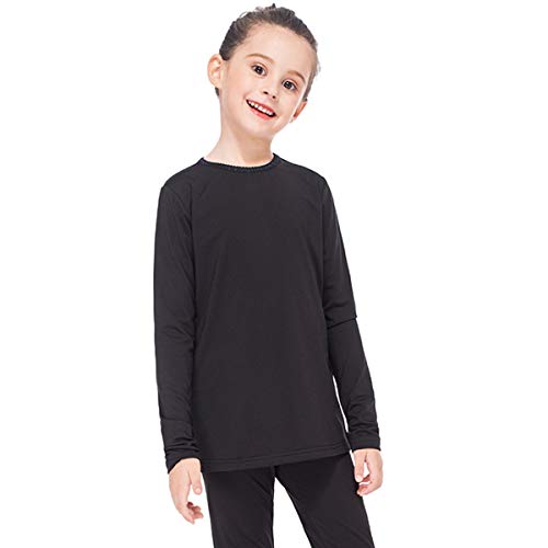 Image of Subuteay Girls Thermal Top Fleece Lined Long Sleeve Undershirts Baselayer for Kids