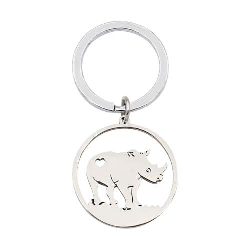 Elechobby Funny Hollow Out Rhinoceros Alloy Keychain,Cute Animal Keyring Nature Wildlife Decor,Purse Bag Backpack Charm