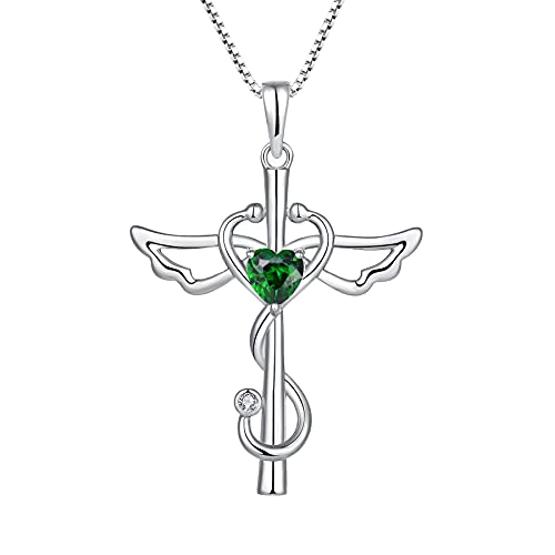 Starchenie Collar con colgante de cruz de plata de ley 925 con alas de ángel, joyería de enfermera, para mujer