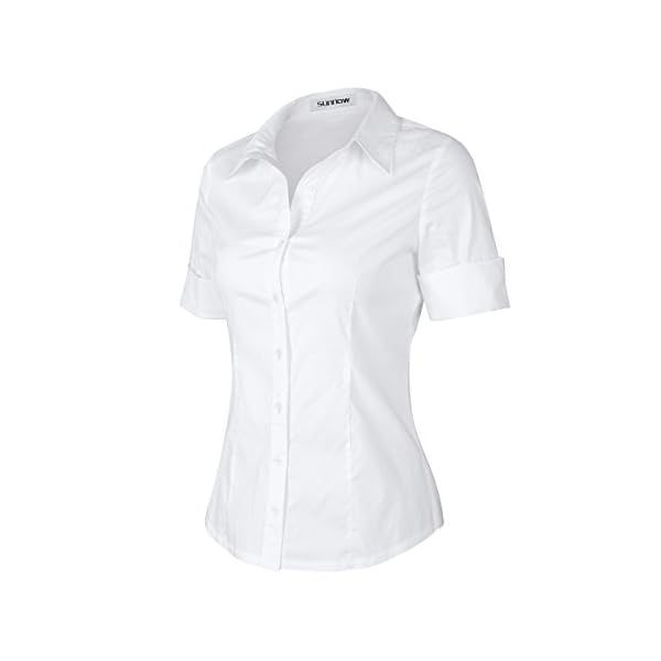 SUNNOW-Womens-Tailored-Short-Sleeve-Basic-Simple-Button-Down-Shirt-with-Stretch SUNNOW Womens Tailored Short Sleeve Basic Simple Button-Down Shirt with Stretch White