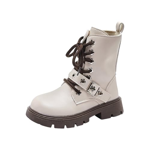 IWIHMIV Girls Ankle Boots Boys Leather Hiking Snow Boots With Side Zipper Lace Up Slip On Ankle Casual Walking Boot