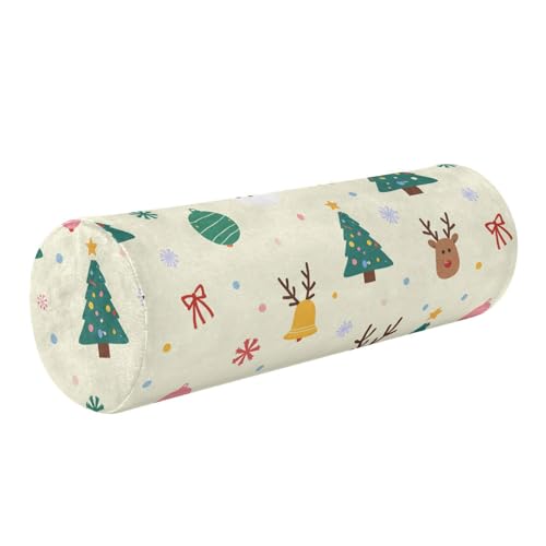FRODOTGV Almohada cervical con funda extraíble para apoyo cervical, espondilosis, alivio del dolor y tracción lumbar de la columna vertebral, patrón de árbol de Navidad y renos