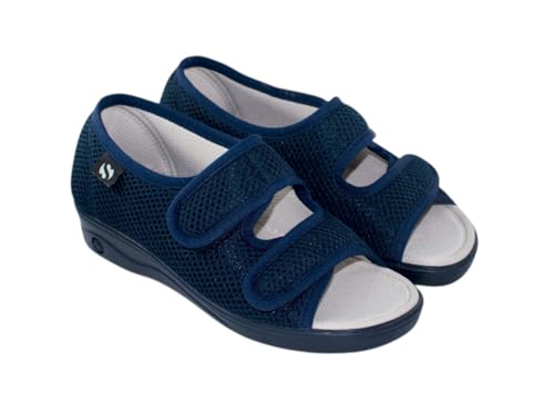 SEVILLAS Zapato para pies delicados, Diabéticos, posoperatorio Ancho especial S Mod Sonia Rejilla (Azul Marino, Sistema tallas calzado EU, Adulto, Números, mediano, 36)