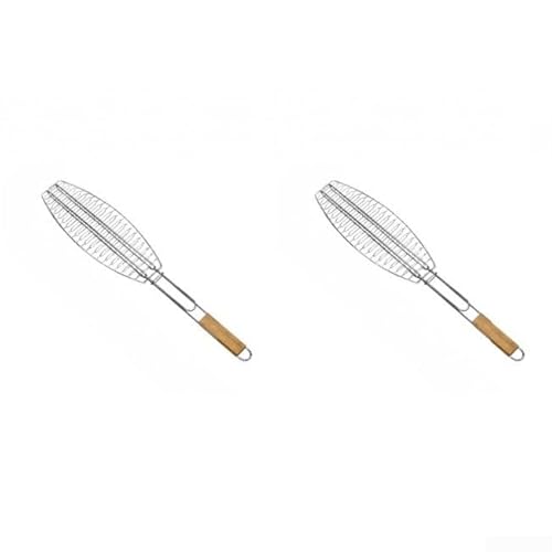 Stainless Steel Fish Holder with Ventilated Design and Wooden Handle for Improved Grilling Efficiency and Safety