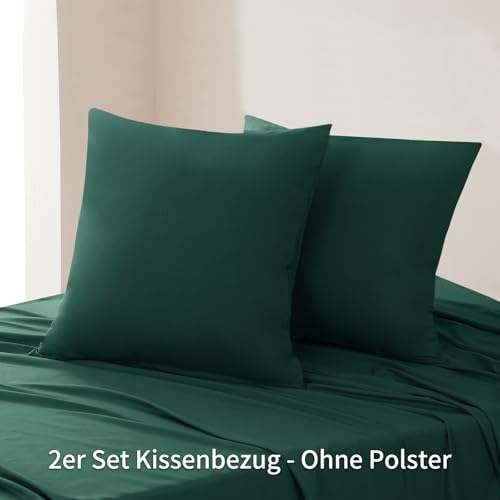RUIKASI Kissenbezug 80x80 2er Set Dunkelgrün Oeko-Tex Mikrofaser – Ansicht 2