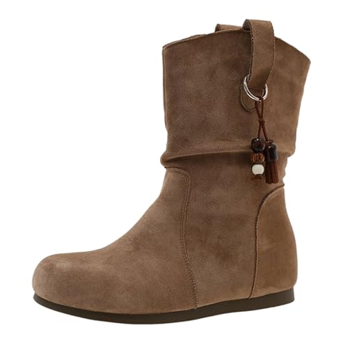 Bottes d'automne pour femme plates et bottines de cowboy larges