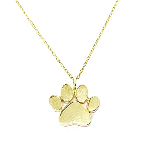 14K Solid Gold Dog Paw Necklace,Puppy Paw Pendant,Dog Lover Charm Pendant,Christmas Gift,Dog Owner Necklace,Valentines Day Gift (45, Yellow Gold) #TOP2