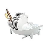 SERENITA Dish Drying Rack. Oval Compact Size Drainer with Utensil Holder. Kitchen Counter Cabinet (White 16.5')