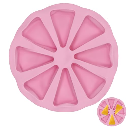 Silicone Baking Moulds, 8 Portion Triangle Pizza Slice Cake Pan Mold, Non Stick Heat Resistant DIY Baking Tool for Quiche Chocolate Brownies Muffins Scone Cornbread Soap Kitchen Bakeware (Pink)