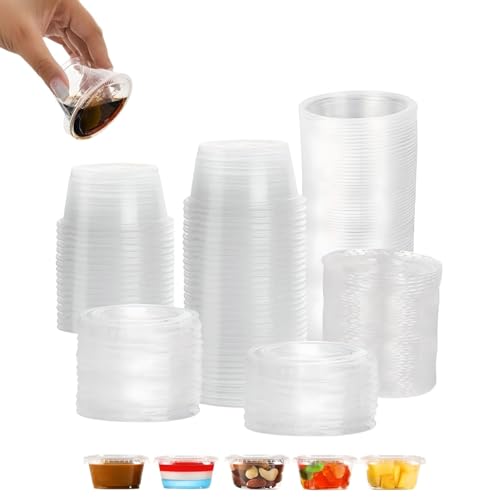 Tarros de Plástico con Tapa Pequeños 125 Uds, 2oz Recipientes Redondos de Plástico para Alimentos para Chutney,Macetas Redondas de 60ml con tapas, Envases de Vacio Pequeños Transparente con Tapas