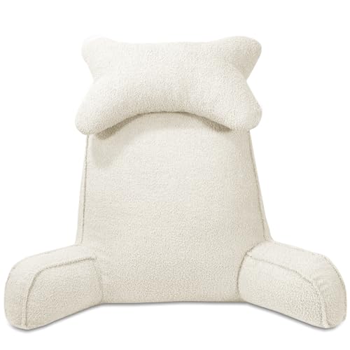 Image of NXHMSWYG Reading Pillow Bed Rest Pillow with Dectachable Neck Roll for Sitting in Bed Couch, Backrest Reading Pillow Adult Back Pillow for Reading, Watching TV, Gaming, Relaxing Large (Beige)