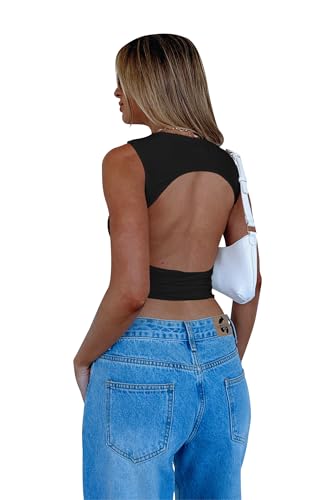 YFANG Women's Sexy Backless Crop Tank Top Ruched Summer Casual Y2K Top4