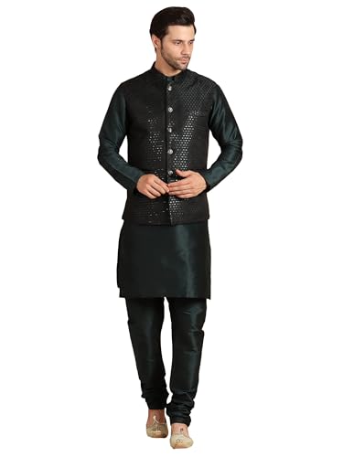 Image of men's Silk Blend Kurta Pejama & Waistcot Set