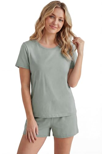 Image of LUBOT Womens Bamboo Viscose Pajamas for Women PJ Set 2 Piece Soft Cooling Short Sleeve Capri Pants Summer Sleepwear Set S-XXL