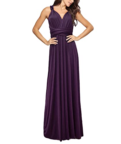 Sexyshine Damen Rückenfreies Kleid MEHRWEG Wrap Neckholder Cocktailkleid Bandage Brautjungfer Langes Kleid - Violett - Groß