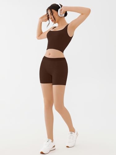 REORIA Matching Workout Sets for Women 2 Pieces Sleeveless Ribbed Crop Tank Mid Waist Shorts Lounge Yoga Outfits Active Wear2